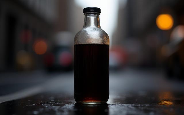 Glass bottle of flash brewed coffee with japanese styling