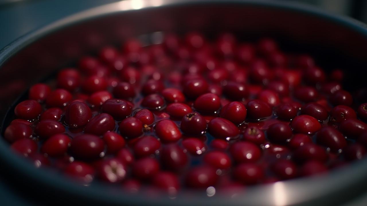 Close up of red coffee cherries undergoing anaerobic fermentation