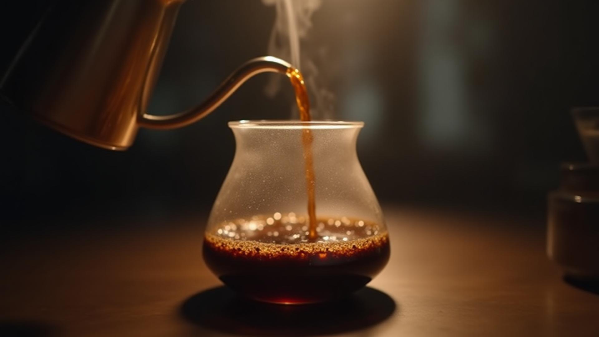 Artistic pour-over coffee brewing process in soft light